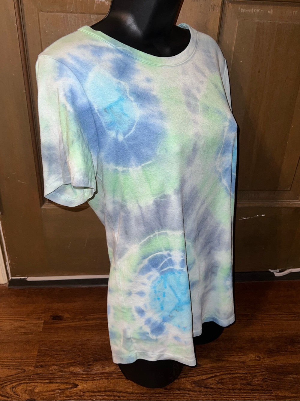 Handmade Geode Tie-Dye Retro Short Sleeve Shirt Cotton Y2K Blue Green Size L - Picture 4 of 8